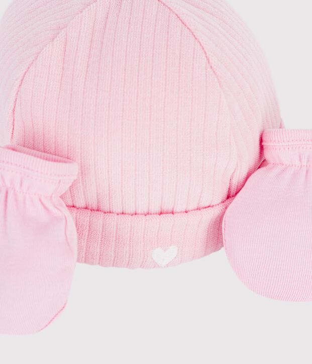 Baby-Set mit M&uuml;tzchen und F&auml;ustlingen aus Baumwolle vielfarbig