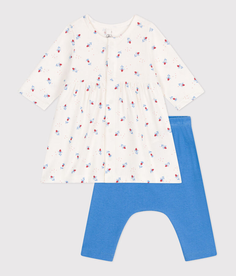 Baby-Kleid und Leggings aus Baumwolle weiss/vielfarbig