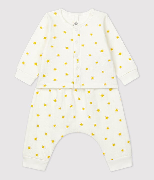 Zweiteiliges Baby-Set aus Bio-Doppeljersey mit Sonnenprint weiss/gelb