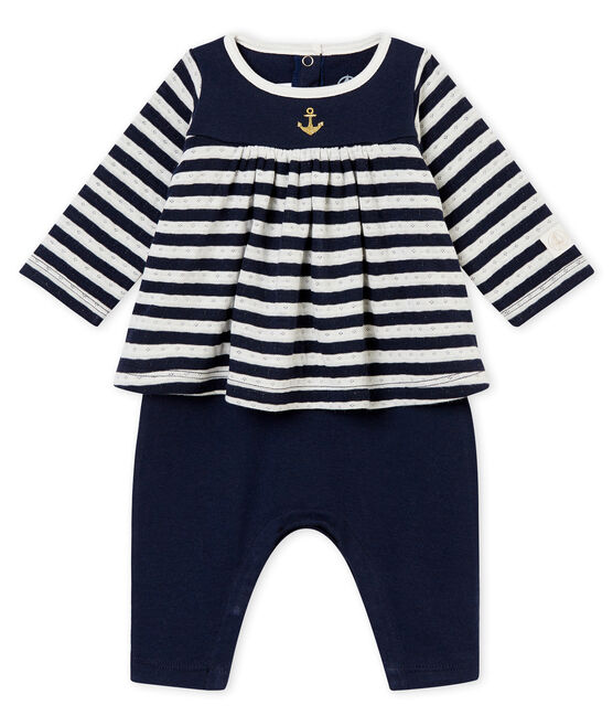 Langer Baby MädchenOverall blau SMOKING/weiss MARSHMALLOW
