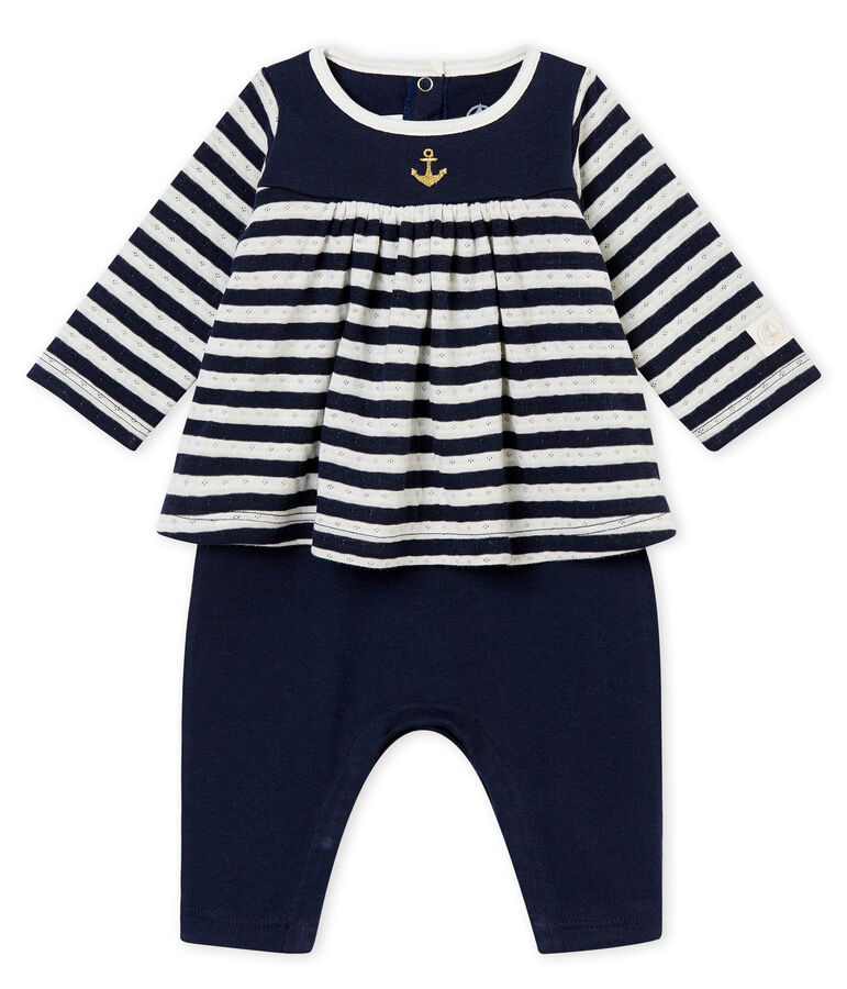 Langer Baby M&auml;dchenOverall blau/weiss