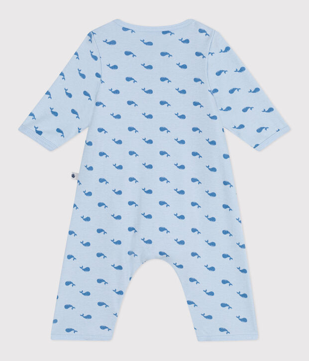 Baby-Bodyjama ohne F&uuml;&szlig;chen aus Baumwolle mit Wal-Motiv blau/blau