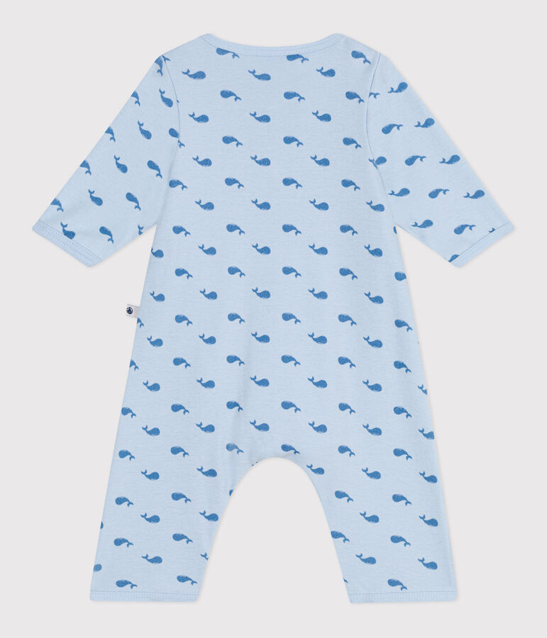 Baby-Bodyjama ohne F&uuml;&szlig;chen aus Baumwolle mit Wal-Motiv blau/blau
