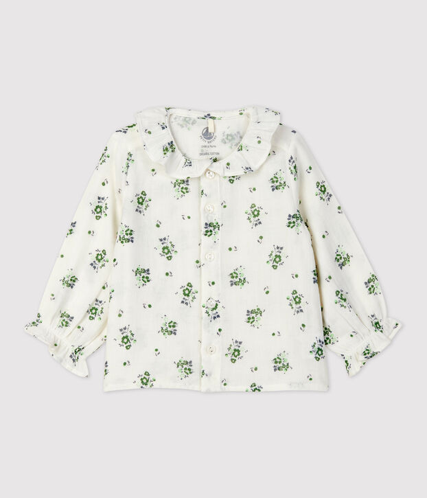 Lang&auml;rmelige Babybluse aus Bio-Musselin-Stoff mit Blumenmuster weiss/vielfarbig