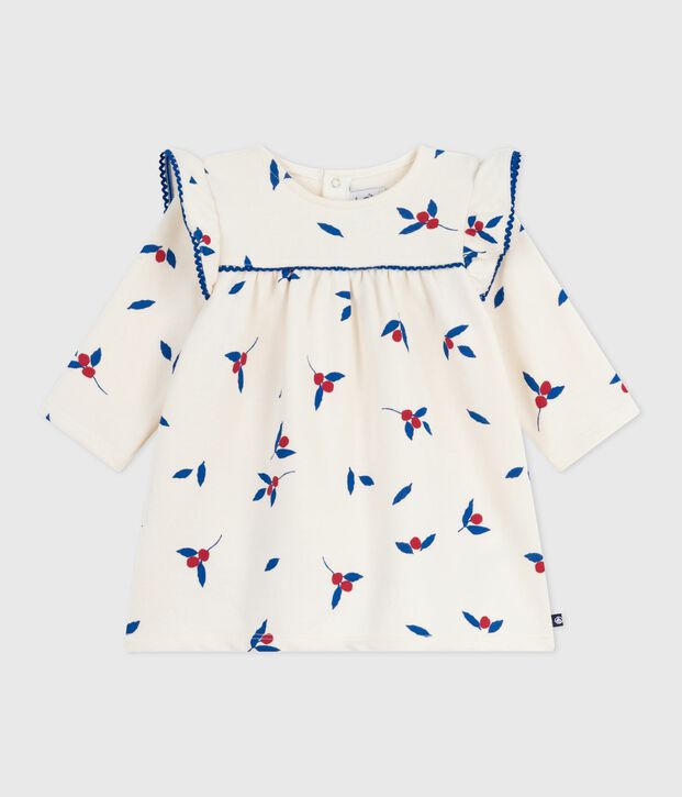 Lang&auml;rmeliges Baby-Kleid aus Baumwolle mit Beeren-Motiv naturfarben/vielfarbig