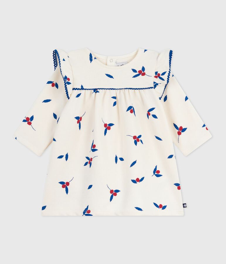 Lang&auml;rmeliges Baby-Kleid aus Baumwolle mit Beeren-Motiv naturfarben/vielfarbig