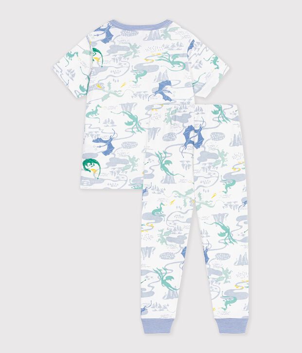Kurz&auml;rmeliger Kinder-Pyjama mit langen Beinen aus bedruckter Baumwolle weiss/vielfarbig