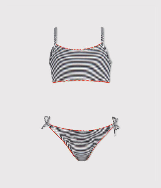 Bikini für Mädchen blau ABYSSE/weiss LAIT