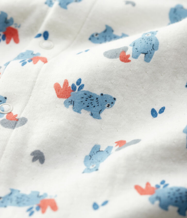 Langer Baby-Overall aus Bio-Baumwolle mit B&auml;ren-Muster weiss/vielfarbig