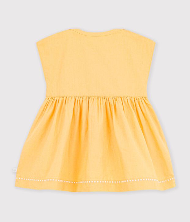 Kurz&auml;rmeliges Baby-Kleid aus einfarbigem Baumwoll-/Leinenstoff gelb