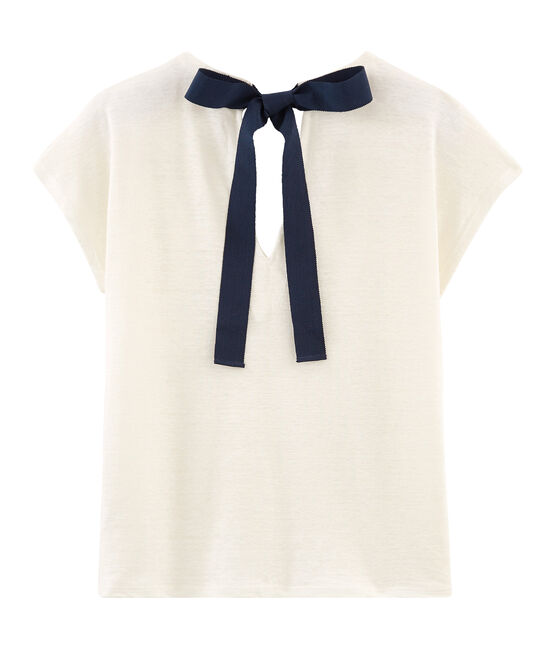 T-Shirt aus Leinen, Damen weiss MARSHMALLOW