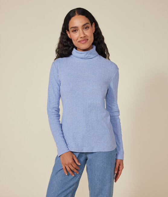 Damen-Rollkragenshirt "L'Iconique mit Zierstrick blau SKY CHINE