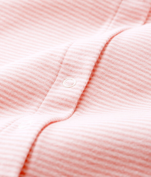 Bodyjama ohne F&uuml;&szlig;e aus Rippstrick f&uuml;r M&auml;dchen rosa/weiss