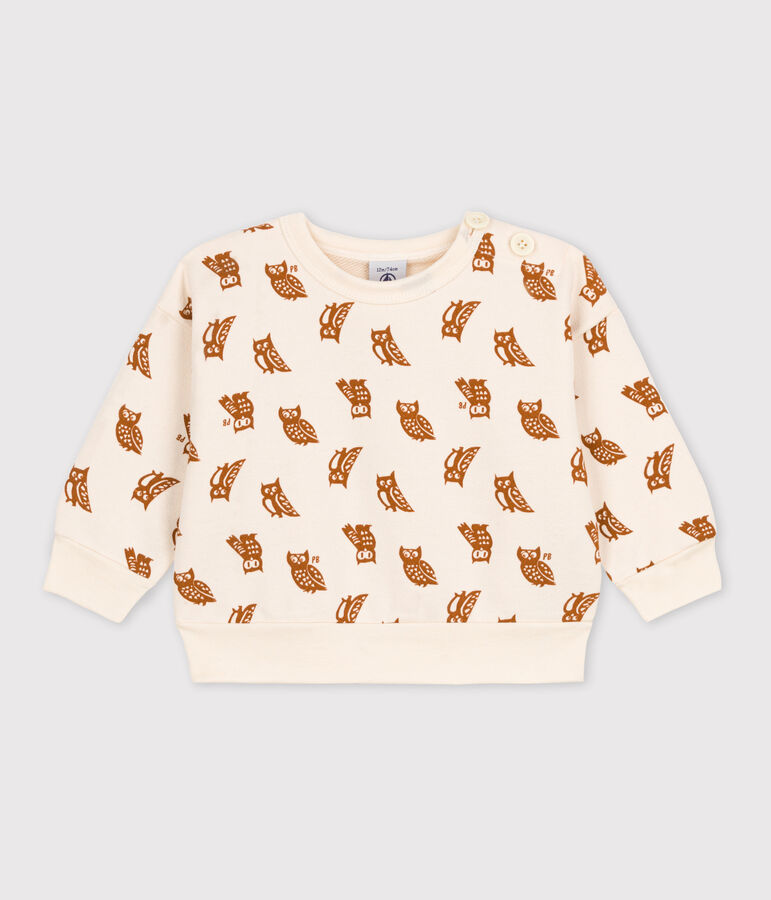 Baby-Sweatshirt aus Baumwolle mit Eulenprint naturfarben/braun