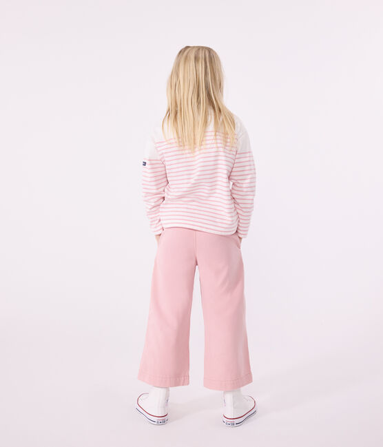 Langärmeliges Kinder-T-Shirt "Marinière" aus Baumwolle weiss MARSHMALLOW/rosa CHARME