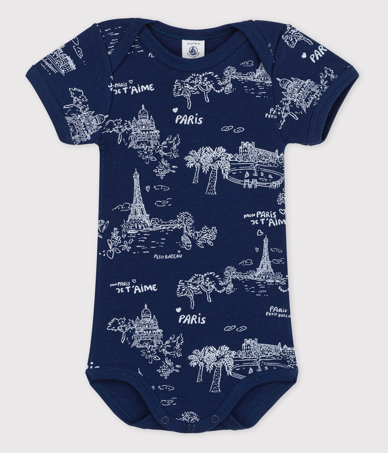 Kurz&auml;rmeliger Baby-Body f&uuml;r M&auml;dchen blau/weiss