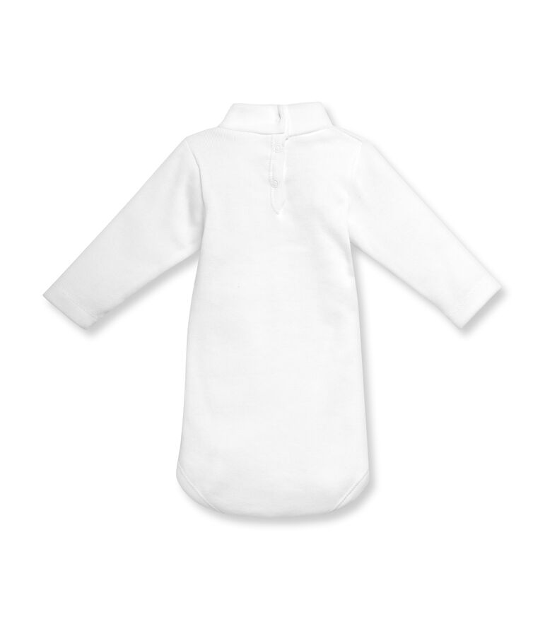 Baby-Body, Langarm, Rollkragen, Unisex, aus angerauter Baumwolle weiss Ecume