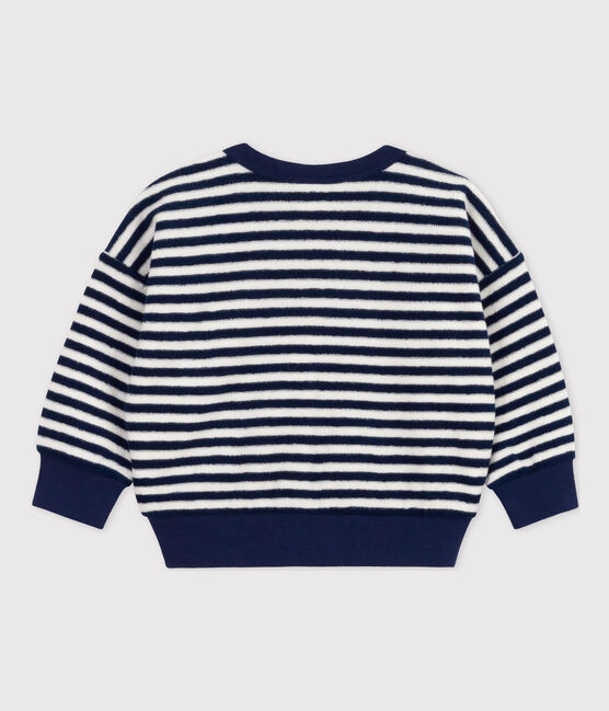 Baby-Sweatshirt aus gestreiftem Frottee blau MEDIEVAL/weiss MARSHMALLOW