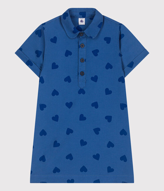 Kurzärmeliges Kinder-Kleid aus Baumwolle mit Herzmotiv blau ALASKA FONCE/ MEDIEVAL