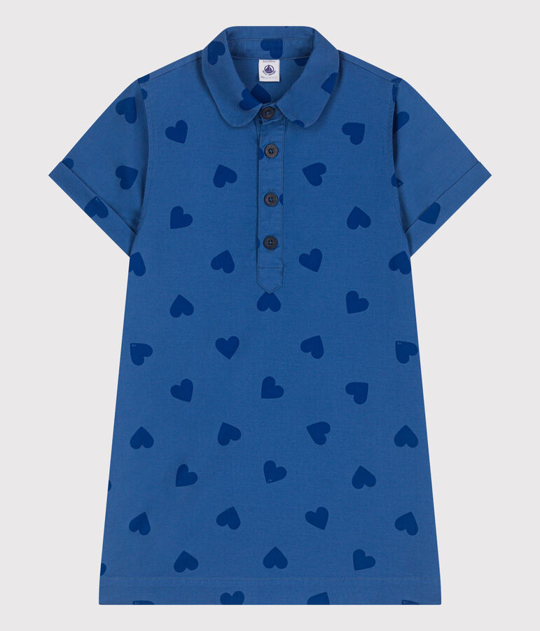 Kurz&auml;rmeliges Kinder-Kleid aus Baumwolle mit Herzmotiv blau/blau