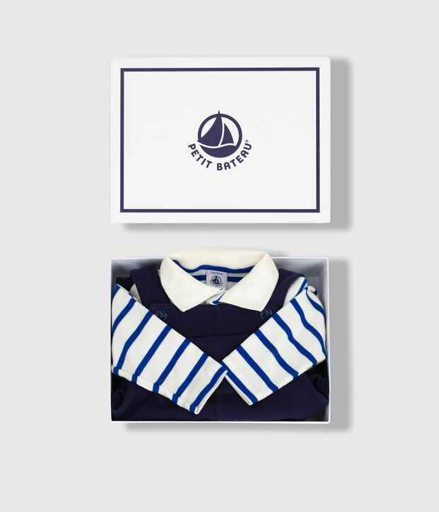 Baby-Geschenkset aus Baumwolle: Latzhose und Body vielfarbig