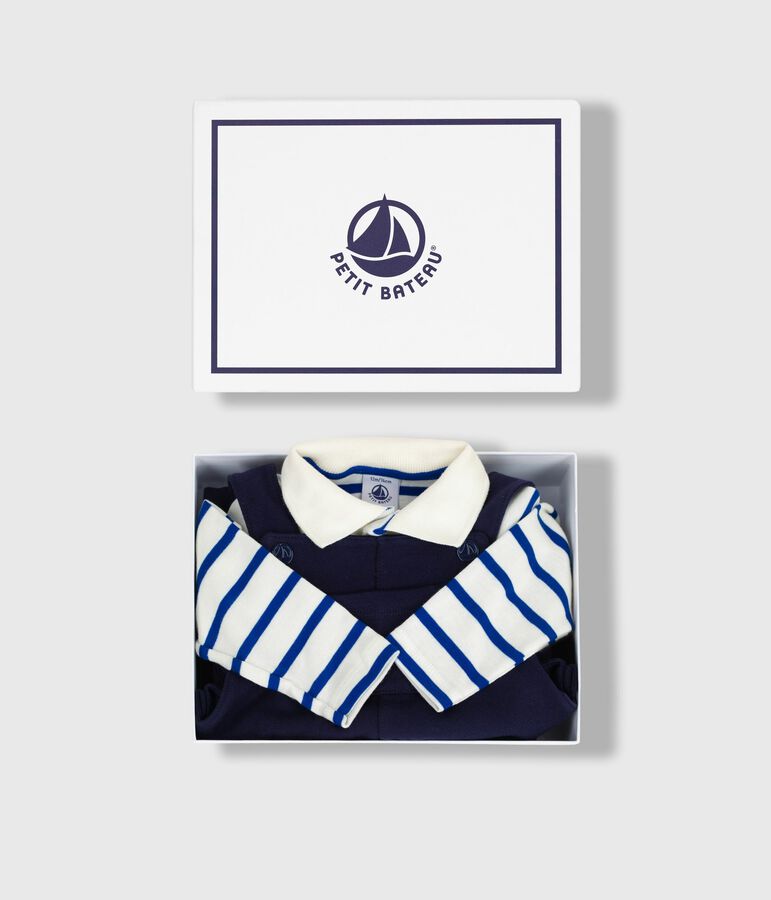 Baby-Geschenkset aus Baumwolle: Latzhose und Body vielfarbig