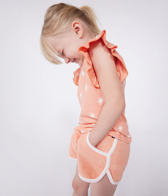 Kurzärmeliges Kinder-T-Shirt aus bedruckter Baumwolle orange ABRICOT/ MARSHMALLOW