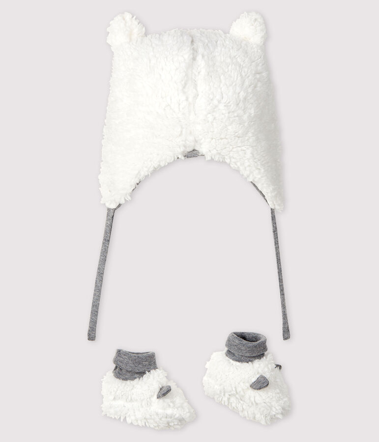 Set mit M&uuml;tzchen f&uuml;r Neugeborene und Babyschuhen aus Sherpa variante 1