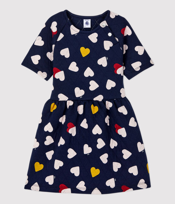 Kurzärmeliges Kinder-Kleid aus Doppeljersey für Mädchen blau SMOKING/weiss MULTICO