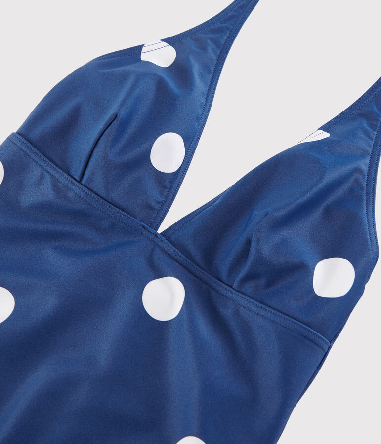 Damen-Badeanzug aus recyceltem Material blau/weiss