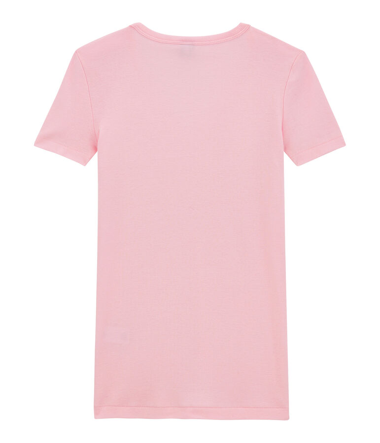 Damen-T-Shirt mit V-Ausschnitt aus Original-Rippstrick rosa BABYLONE