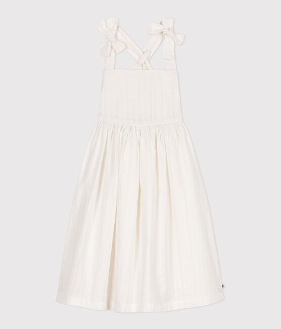 Langes Kinder-Trägerkleid aus einfarbiger Baumwolle weiss ECUME