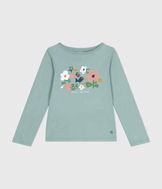 Langärmeliges Kinder-T-Shirt aus Rippstrick für Mädchen grün PAUL