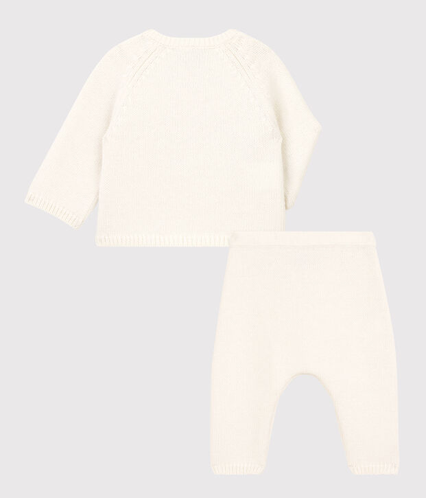 Zweiteiliges Baby-Set aus Woll- und Baumwoll-Strick weiss