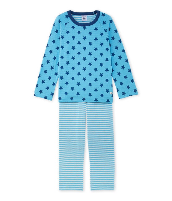 Bedruckter Jungen-Schlafanzug aus Doppeljersey mit Streifen blau IBIZA/blau MAJOR