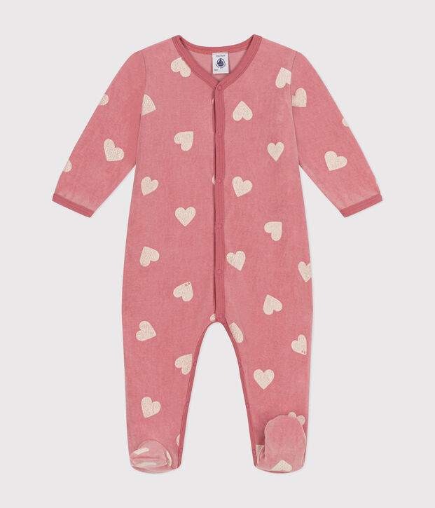 Strampler aus Nicki mit Herzmotiv rosa/weiss