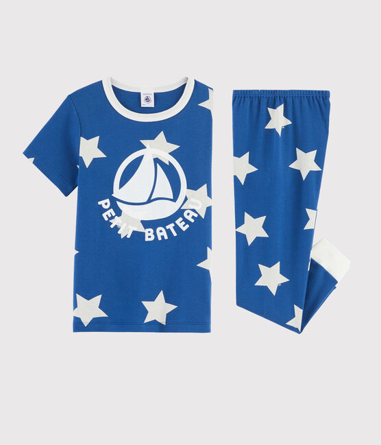Pyjama aus Rippstrick mit Sternenmotiv blau MAJOR/weiss ECUME