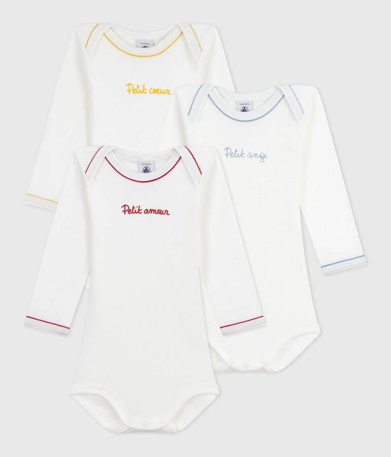 Lang&auml;rmeliges Set Baby-Bodys aus Baumwolle mit Schriftzug vielfarbig