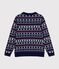 Damen-Pullover aus Woll-und Baumwolljacquard blau MEDIEVAL/weiss MULTICO