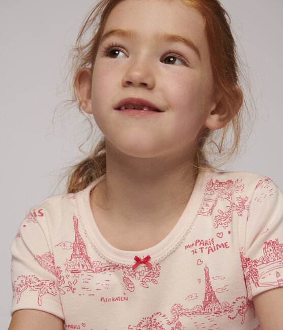 Snugfit-Kurzpyjama aus Baumwolle mit Paris-Motiv im Toile-de-Jouy-Stil für Mädchen rosa FLEUR/rosa GROSEILLER