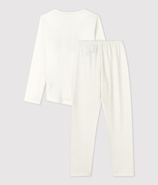 Kinderpyjama aus Bio-Baumwolle mit Punktmuster für Mädchen weiss MARSHMALLOW/blau MEDIEVAL