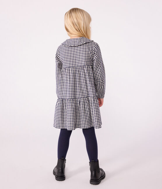 Langärmeliges Kinder-Kleid aus Flanell mit Karomuster blau SOIR/ MILK