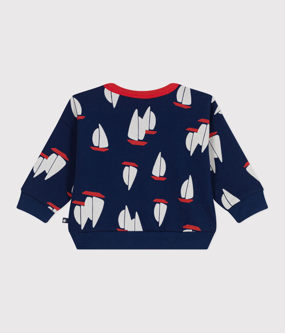 Baby-Sweatshirt aus Baumwolle mit großem Schiffmotiv blau MEDIEVAL/weiss MULTICO