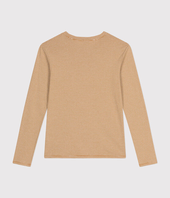 Langärmeliges Damen-T-Shirt "L'Iconique" aus gestreiftem Rippstrick braun CUIVRE/ MARSHMALLOW
