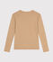 Langärmeliges Damen-T-Shirt "L'Iconique" aus gestreiftem Rippstrick braun CUIVRE/ MARSHMALLOW