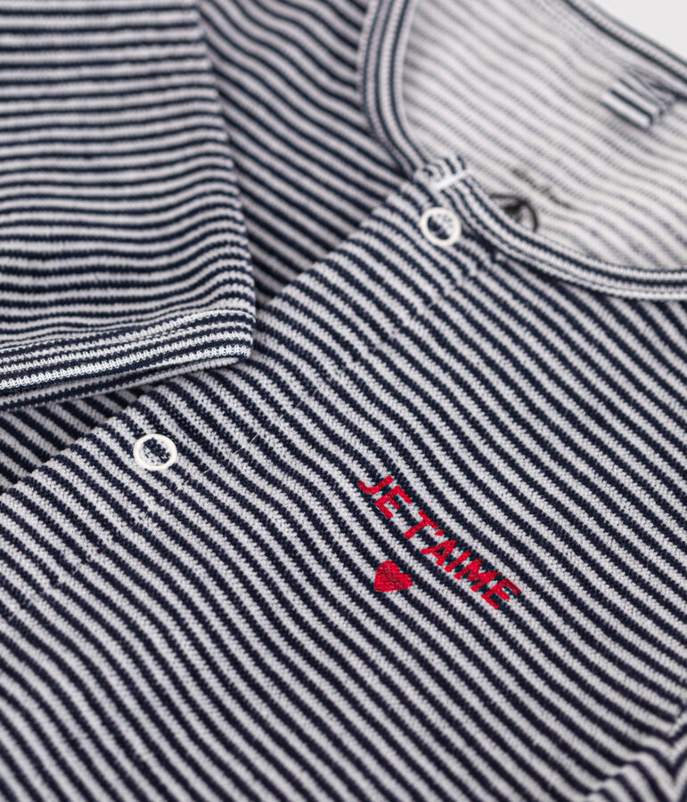 Strampler aus Nicki blau/weiss