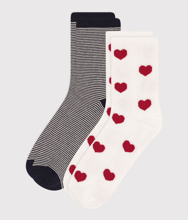 2 Paar Damensocken mit Printmotiv aus Baumwolle vielfarbig