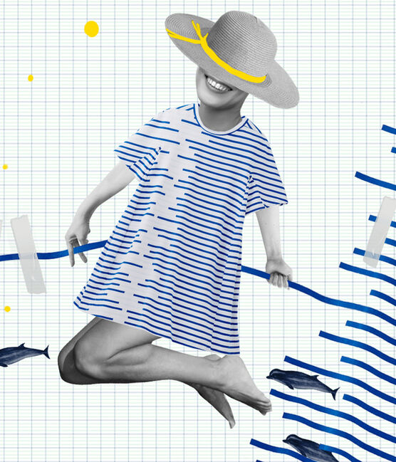 Kleid in einer Hyères-Neuauflage für Damen weiss ECUME/blau DELFT