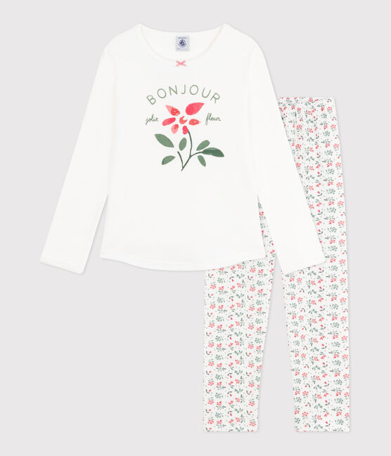 Kinder-Pyjama aus Baumwolle mit Blumenmotiv weiss MARSHMALLOW/weiss MULTICO