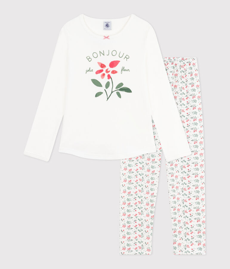 Kinder-Pyjama aus Baumwolle mit Blumenmotiv weiss/vielfarbig